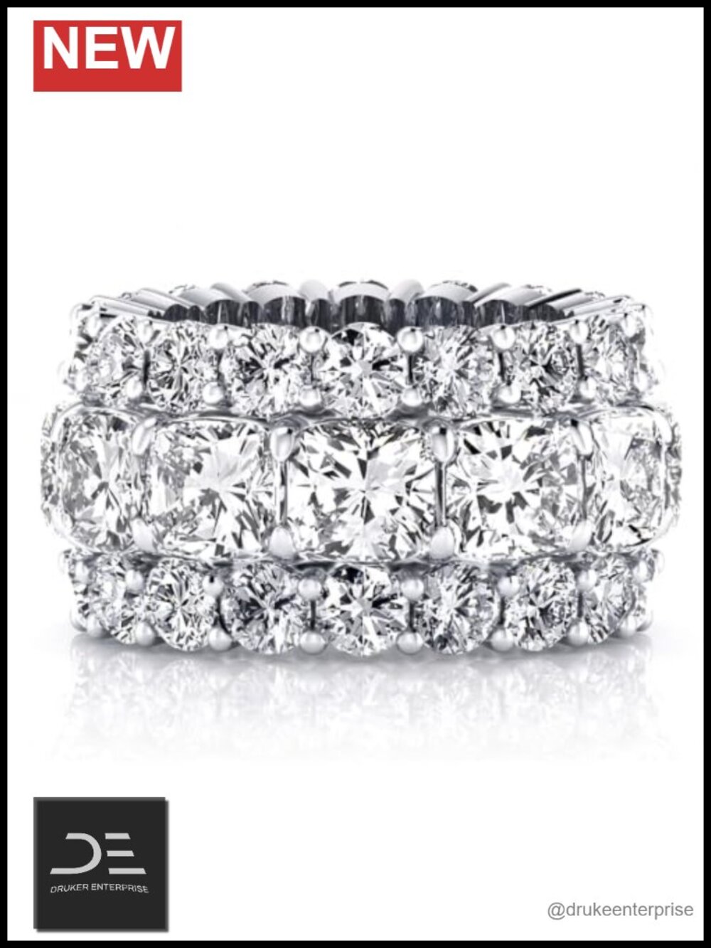 Sterling Silver Three-Row Eternity Band Ring Cubic Zirconia Wedding Ring